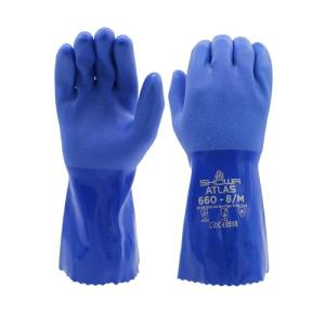 SHOWA Atlas 660 Triple-Dipped PVC Coated Chemical Resistant Safety Glove with Cotton Liner, 12" Length, Medium (1 Pair)