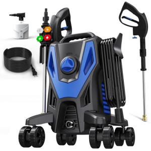 Zelonpro 2025 Upgraded Electric Pressure Washer - 4500 PSI 3.0 GPM Power Washer with 35FT Cord, 20FT Hose, 4 Anti-Tipping Lockable Wheels, 4 Nozzles and Foam Cannon for Cars, Garage, Driveway