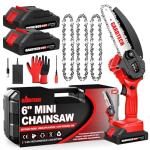 BEST Mini Chainsaw 6 Inch, Gardtech Cordless Portable Electric Chain Saw Handheld Electric Chainsaws with 2025 Upgraded 4 Chains 2 Batteries Good for Olders, DIYer, Gardeners Continuously 2 Hours Work
