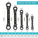 DURATECH 5 Pc Double Offset Box End Reversible Ratcheting Wrench Set, SAE, Heavy-duty, Matte Chrome Plated, Ratchet Spanner Crooked for Narrow Spaces (1/4-7/8 inch)