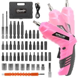 MYMULIKE Cordless Electric Screwdriver, 3.6V Rechargeable Power Screwdriver with 47 pcs Accessories, usb charging, 3Nm Screw Gun, mini Carrying screwdriver set ​with LED Light Electric Power Drill Set