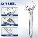 WORKPRO Adjustable Wrench, 8-inch Heavy Duty Spanner with Inch/Metric Scale, Premium Cr-V Steel, Chrome Plated