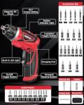 DuroFort Cordless Electric Screwdriver Set, 8V 10Nm Rechargeable Power Electric Drill, Battery Screw Gun with Driver Bit, 320RPM/10+1 Torque, 2 Position Handle, Flexible Shaft LED Light (Red, 28Pcs)