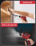 DuroFort Cordless Electric Screwdriver Set, 8V 10Nm Rechargeable Power Electric Drill, Battery Screw Gun with Driver Bit, 320RPM/10+1 Torque, 2 Position Handle, Flexible Shaft LED Light (Red, 28Pcs)