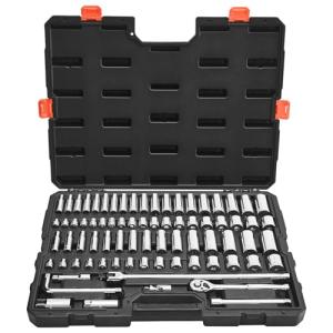 VEVOR Socket Set, 76 Pieces, 3/8 inch Drive Socket and Ratchet Set, SAE and Metric, Deep and Shallow, Mechanic Tool Kit with Accessories and Storage Case, CR-V Alloy Steel, for Automotive Repair