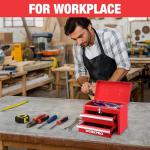WORKPRO Portable Mini Tool Box, 2 Drawers Metal Tool Chest with Ball Bearing Slides, Top Storage with Latch, Ergonomic Carrying Handle, Mechanic Toolbox with PVC Liners and PP Feet Pads