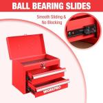 WORKPRO Portable Mini Tool Box, 2 Drawers Metal Tool Chest with Ball Bearing Slides, Top Storage with Latch, Ergonomic Carrying Handle, Mechanic Toolbox with PVC Liners and PP Feet Pads