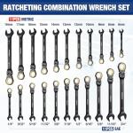 WORKPRO 22-piece Ratcheting Wrench Set with 180° Flex Head, Anti-Slip Tooth, Combination Wrench Sets with Organizer Box, Metric 6-18mm & SAE 1/4-3/4", Black Electrophoretic Coating