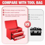 WORKPRO Portable Mini Tool Box, 2 Drawers Metal Tool Chest with Ball Bearing Slides, Top Storage with Latch, Ergonomic Carrying Handle, Mechanic Toolbox with PVC Liners and PP Feet Pads