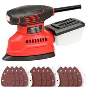 Vkndoynt Detail Sander, 12,000 OPM Mini Electric Sander with Dust Collector, 1.1Amp Power Mouse Sander with 15PCS Sanderpapers for Tight Spaces Sanding, Polishing, Removing Paint in Home Decoration