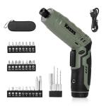 KREBS Power Electric Screwdriver, 4V Max 5Nm Cordless Screwdriver Rechargeable Set with 39pcs bits Accessories Kit, with LED Light Adjustable 2 Position Handles