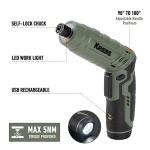 KREBS Power Electric Screwdriver, 4V Max 5Nm Cordless Screwdriver Rechargeable Set with 39pcs bits Accessories Kit, with LED Light Adjustable 2 Position Handles