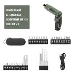 KREBS Power Electric Screwdriver, 4V Max 5Nm Cordless Screwdriver Rechargeable Set with 39pcs bits Accessories Kit, with LED Light Adjustable 2 Position Handles