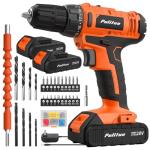 PULITUO 20V Cordless Drill/Driver, 2 Batteries Electric Screwdriver, 30Nm Power Drill Driver, 21+1 Torque, 2 Speed, 3/8"Keyless Chuck, power Drill with LED Light, Drill Driver Kit for Home (Orange)