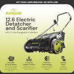 Sun Joe Electric Lawn Dethatcher & Scarifier with 8-Gal Bag, 12 Amp, 12.6 Inch, Black - Heavy Duty Gardening Machine and Equipment for Lawn, Yard, and Grass, AJ801E