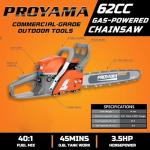 PROYAMA 62CC Gas Powered Chainsaw, 20 Inch 2-Cycle Petrol Handheld Cordless Chain Saw, Gasoline Gas Chainsaws for Tree Wood Cutting