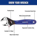 WORKPRO 6-Inch Adjustable Wrench, Wide Jaw Cr-V Steel Black Oxide Finish, for Medium-Size Bolts (M6–M16), Metric & SAE Scales, for Home, Garage, DIY & Workshop Use