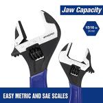 WORKPRO 6-Inch Adjustable Wrench, Wide Jaw Cr-V Steel Black Oxide Finish, for Medium-Size Bolts (M6–M16), Metric & SAE Scales, for Home, Garage, DIY & Workshop Use