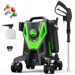 Electric Pressure Washer 4800 PSI 3.0 GPM High Power Washer with Anti-Tipping, 35FT Power Cord, Cleaning Machine with Foam Cannon for Cars Fences Driveways Patios Home Cleaning Green