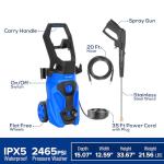 1.76 GPM Electric Pressure Washer, 2465 Max PSI Power Washer with Stainless Steel Wand, 4 Spray Nozzles, Built-in 0.9L Detergent Tank, 20 Ft Hose, 35 Ft Power Cord for Cars, Driveway, Home Cleaning