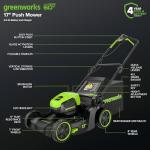 Greenworks 60V 17" Brushless Cordless Push Lawn Mower, 2-in-1 Mulching/Bagging, 4.0Ah Battery and 3A Charger(40min Runtime)