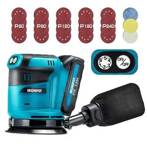 IRONFIST Brushless Random Orbital Sander, 6 Speeds Max 13500rpm, 5” Electric Sander Cordless 21V with Dust Collector and 23pcs accessories Included Battery and Charger