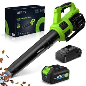 STEELITE Leaf Blower 21V, Electric Leaf Blower Cordless with 4.0Ah Battery and Charger, Powerful Battery Blower for Lawn Care, Patio Cleaning and Dust