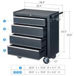Winado 4-Drawer Tool Chest with Wheels & Lock & Key, Heavy Duty Cart Rolling Tool Box on Wheels, Metal Storage Cabinet, Rolling Tool Cart with Drawers for Garage, Warehouse & Repair Shop