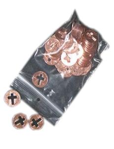 Cross Pennies With Cross Cut Out, 50 Pennies per Bag
