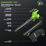 Greenworks 40V (230 MPH / 505 CFM / 75+ Compatible Tools) Cordless Brushless Leaf Blower / Vacuum, 5.0Ah Battery and Charger Included