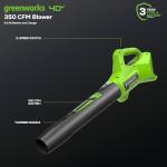 Greenworks 40V (100 MPH / 350 CFM) Cordless Axial Leaf Blower, 2.0Ah Battery and Charger Included