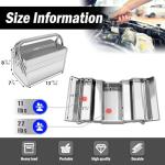 FITHOIST Metal Cantilever Tool Box, 3-Tier 5 Tray Fold Out Stainless Steel Tool Box with Handle, 14" Stack-able Portable Tool Storage Box Organizers Chest for Household Factory Warehouse Repair Shop