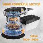 Orbital Sander Corded Hand Sander: DEKOPRO 5" Random Orbital Sander with Dust Box, 6 Various Speeds Electric Palm Sander with Dust Box, 16Pcs Sandpapers for Woodworking & Sanding-Yellow