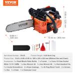 VEVOR 25.4 CC 2-Cycle Top Handle Gas Powered Chainsaw 12 Inch Petrol Handheld Cordless Chain Saw for Tree Wood Cutting