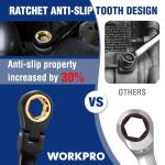 WORKPRO Extra Long Flex-Head Ratcheting Wrench Set, 5-piece Anti-Slip Double Box Wrenches Set, Metric 8-19 mm, 72-Teeth, Cr-V Steel and Black Electrophoretic Coating Wrenches with Rolling Pouch