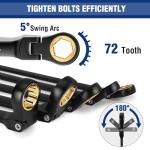 WORKPRO Extra Long Flex-Head Ratcheting Wrench Set, 5-piece Anti-Slip Double Box Wrenches Set, Metric 8-19 mm, 72-Teeth, Cr-V Steel and Black Electrophoretic Coating Wrenches with Rolling Pouch
