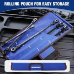 WORKPRO Extra Long Flex-Head Ratcheting Wrench Set, 5-piece Anti-Slip Double Box Wrenches Set, Metric 8-19 mm, 72-Teeth, Cr-V Steel and Black Electrophoretic Coating Wrenches with Rolling Pouch