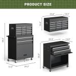 VIWAT Tool Chest, 8-Drawer Rolling Tool Storage Cabinet with Enhanced Packaging, Detachable Top Tool Box, Metal Tool Cart with Hooks and Liners, for Garage, Workshop, Black
