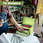 WORKPRO Mini Metal Tool Box with 2 Drawers and Top Storage, Small Tool Chest with PVC Liners and PP Feet Pads, Cold Rolled Steel Toolbox with Magnetic Tab
