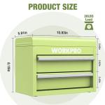 WORKPRO Mini Metal Tool Box with 2 Drawers and Top Storage, Small Tool Chest with PVC Liners and PP Feet Pads, Cold Rolled Steel Toolbox with Magnetic Tab