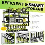 Large Power Tool Organizer Wall Mount, Garage Storage Cordless Tool Organizer with Screwdriver Holder, Heavy Duty Metal Storage Rack with 8 Drill Holder 4 Layer, Gifts for Men Who Have Everything
