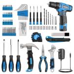 PULITUO Tool Set, 148-Piece Home Drill Set with 12V Blue Cordless Drill, Hand Tool Kits, and Tool Box, Suitable for Men, Women, and DIY Enthusiasts for Home Improvement.