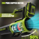 Leaf Blower Cordless with 2× 4.0Ah Batteries and Charger, 560CFM & 180MPH Lightweight Leaf Blower, 2 Speed Electronic Control, 20V Electric Blower for Driveway, Lawn & Yard Care