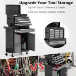 Tool Chest 7-Drawer | 40'' H Rolling Tool Chest with Wheels | Detachable Top Metal Tool Box | Garage Storage Cabinet for Repair Room,Warehouse | Rolling Tool Box with Hooks,Liners,Tray Divider | Black