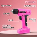 URASISTO 8V Pink Cordless Drill, Power Drill Tool Set, Built-in LED, 58pcs Acessories with Household Tool Set Gift Box, Pink Drill Set for Women