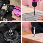 URASISTO 8V Pink Cordless Drill, Power Drill Tool Set, Built-in LED, 58pcs Acessories with Household Tool Set Gift Box, Pink Drill Set for Women