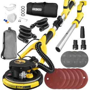 Drywall Sander, Electric Drywall Sander with Vacuum, Automatic Dust Removal, 7 Variable Speed, 900-1800RPM, 26’ Power Cord, Labor-Saving Handle and Patented Fixture for Ceiling Sanding, LED Light