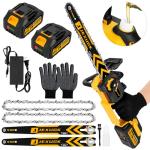 JEXUGK 12" Brushless Chainsaw, 21V Cordless Chainsaw with 2 x 4.0Ah Battery, Electric Motosierra De Gasolina with 2 x Chains & Guide Plate, Eléctrica Rechargeable Saw for Wood Cutting Trimming Branch