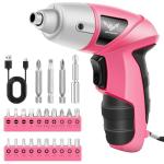 JENABOM Cordless Screwdriver Rechargeable, Electric Screwdriver Cordless 24pcs, USB Small Power Screwdriver Set with LED light for Women, Pink