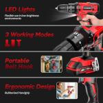 20V Cordless Drill, Electric Power Drill Set with Battery Charger, 3/8” Keyless Chuck, 2 Variable Speed, 18+3 Torque, 72pcs Driver Bits and Belt Hook, Red